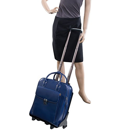 McKlein LA GRANGE, Top Grain Cowhide Leather, 15" Leather Detachable -Wheeled Ladies' Laptop/Computer & Tablet Business Briefcase Bag/Women's Rolling Overnight Travel Bag, Removable trolley case - color: Navy, size: 14.4"x8.75"x18.5"