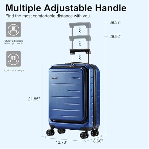 CENSIEN 20 Inch Carry On Luggage 22×14×9 Airline Approved with Front Pocket | Front Opening with Laptop Pocket,Lightweight ABS+PC Hard Shell Suitcases,360° Spinner Wheels,TSA Lock,YKK Zipper,Blue - color: Navy Blue, size: 20 Inch