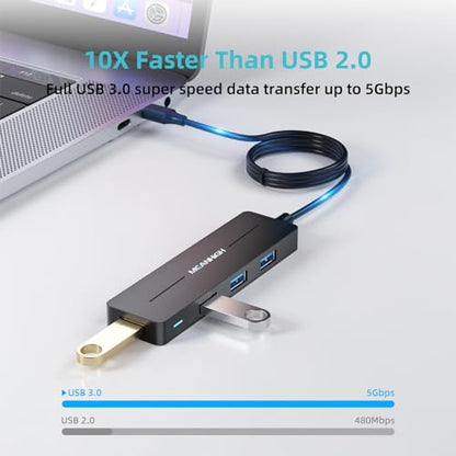 USB Hub, 3.0 4-Port Ultra-Slim Data USB Expander with 4 FT Extended Cable Compatible with MacBook, Mac Pro, Mac mini, iMac, Surface Pro, XPS, PC, Flash Drive, Mobile HDD (Black) - color: Black