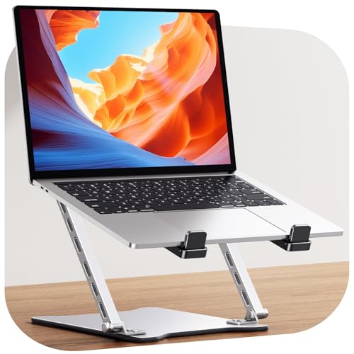 RIWUCT 2026 Laptop Stand for Desk Ultra-Slim Portable & Height Adjustable | Dual-Bar Support, Ventilated Laptop Riser Holder, Comaputer Stand Compatible with MacBook/Dell/HP(10-15.6")