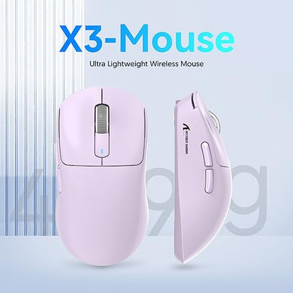 ATTACK SHARK X3 49g Ultra-Lightweight Wireless Gaming Mouse, Purple | Bluetooth 5.2/2.4G Wireless/Wired, PAW3395 Gaming Sensor, 26K DPI, 200h Battery Life, Programmable Buttons for PC/Mac/Win - color: Lavender