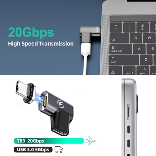 HanCenDa 140W USB C Magnetic Adapter 2Pack, 24Pins USB C 90 Degree Adapter with 20Gbps 8K 60Hz Video for Thundebolt 3 MacBook Pro/Air, Tablet, Laptop, iPhone 15/16 Pro/16 Plus/16 Pro Max - style: Right