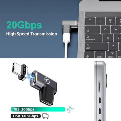 HanCenDa 140W USB C Magnetic Adapter 2Pack, 24Pins USB C 90 Degree Adapter with 20Gbps 8K 60Hz Video for Thundebolt 3 MacBook Pro/Air, Tablet, Laptop, iPhone 15/16 Pro/16 Plus/16 Pro Max - style: Right