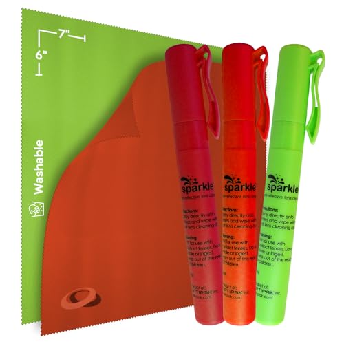 Sparkle Anti-Reflective Safe Pen Lens Cleaner Spray kit - (3) 0.3oz Glasses Cleaner Pen Spray & (2) Microfiber Cloth for Eyeglasses, Sunglasses, Lenses, Screens and Camera Cleaning Kit (5 Piece Set)