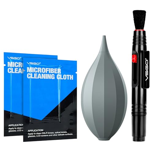 VSGO 4-in-1 Camera Cleaning Kit for Canon, Nikon, Sony DSLR Cameras | Air Blower, Dual-Head Lens Brush Pen, Microfiber Cloths Included, VS-A13E
