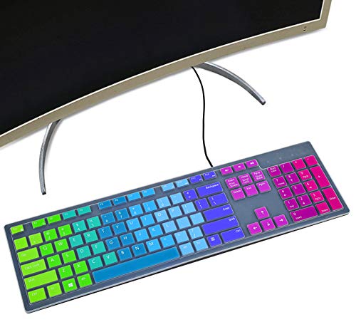 Colorful Keyboard Cover for Dell KM636 Wireless Keyboard & Dell KB216 Wired/Dell Optiplex 5250 3050 3240 5460 7450 7050/Dell Inspiron AIO 3475/3670/3477 All-in One Desktop Keyboard Skin, Rainbow - color: Rainbow