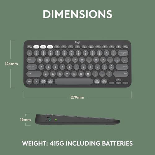 Logitech Pebble Keys 2 K380s Keyboard, Bluetooth, Wireless - Graphite - color: Graphite