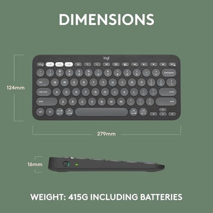 Logitech Pebble Keys 2 K380s Keyboard, Bluetooth, Wireless - Graphite - color: Graphite