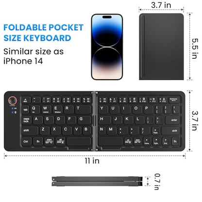 Foldable Bluetooth Keyboard - Ultra Slim, Portable, Pocket Size, Rechargeable Wireless Full Size Travel Keyboard, Compatible with iOS, Android, Windows, for Smartphone, Tablet, Ipad, Iphone, Laptop