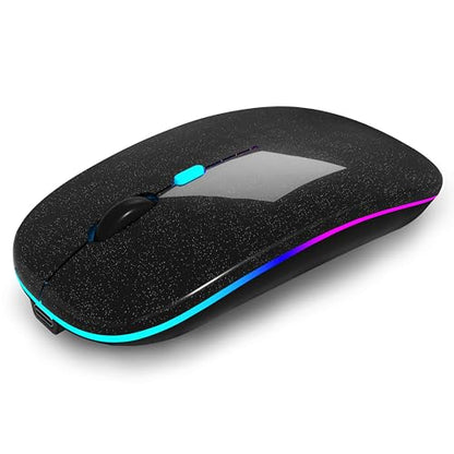 AIKOKOK Wireless Bluetooth Mouse, Rechargeable, Dual Mode Bluetooth 5.2 & 2.4G USB, LED Lights, Slim, Silent, Portable Computer Mouse for Laptop, PC, MacBook, iPad, Tablet (Pearl Black) - color: Pearl Black