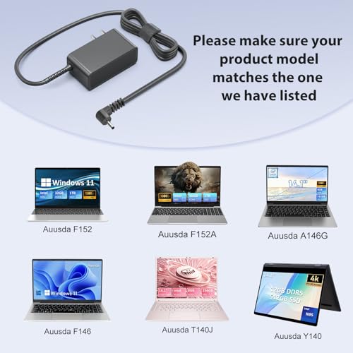 TAIFU 12V AC Adapter Charger Compatible with Laptop Computer Auusda F152 F152A T152A T156A A146G F146 Y140 T140J T141J Y140N Intel N95 N5095 N150 J4105 J4125 14.1" 15.6" Power Supply Cord