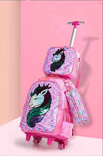 School Kids Rolling Backpack for Girls 3PCS With Trolley Wheeled Backpacks - color: Djs-mh
