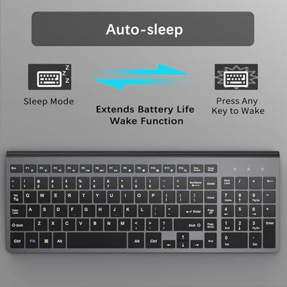 JOYACCESS Wireless Keyboard, 2.4G Slim and Compact Wireless Keyboard with Numeric Pad for Laptop, MacBook Air, Apple, Computer, PC(Black and Grey) - color: black grey