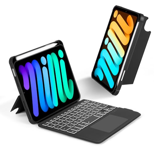 EAMPANG Case with Trackpad Keyboard for iPad mini 7th(A17 Pro, 2024)/6th Generation 8.3 inch,7-Color Backlit Wireless Keyboard Magnetic Detachable Multi-Angle Stand Cover for iPad mini 6 7 Black - color: Black