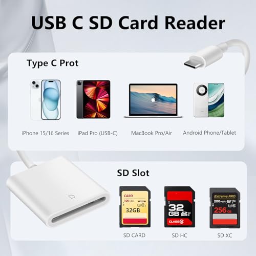 Criello USB C SD Card Reader, Digital Camera Adapter | Type C Camera Adapter for iPhone 15/16/17 Plus/Pro/Max, iPad MacBook/Air iMac/Samsung Galaxy Android