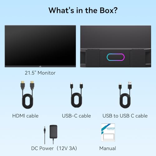 Kenowa 21.5" Large Portable Monitor FHD 1080P IPS 75Hz Frameless USB C HDMI Portable Gaming Monitor, Built in Speakers Stand Travel Second Monitor for Laptop Phone PC Xbox
