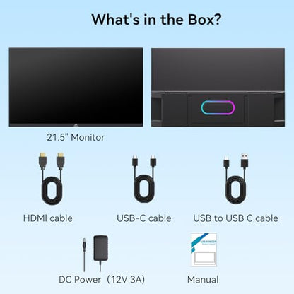 Kenowa 21.5" Large Portable Monitor FHD 1080P IPS 75Hz Frameless USB C HDMI Portable Gaming Monitor, Built in Speakers Stand Travel Second Monitor for Laptop Phone PC Xbox