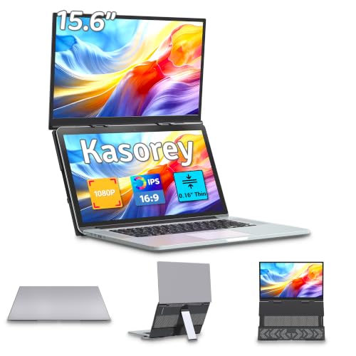 kasorey Laptop Screen Extender, 15.6'' FHD 1080P Dual Portable Monitor, One Cable Plug-Play Stacked Monitor Extender for 13-17.3" Laptops, Ultra-Thin 0.16" Foldable Travel Monitor for Mac/Win/Android - size: 15.5" Dual Screen