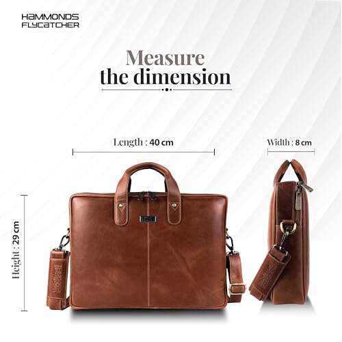 HAMMONDS FLYCATCHER Genuine Leather Laptop Bag for Men, Padded 15.6" Laptop Sleeve, Leather Messenger Bag for Men Briefcases - color: Metallic Tan