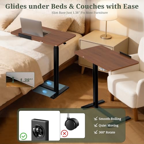 Mobile Standing Desk, Height Adjustable Laptop Desk with Tilting Top | Stable Steel Frame, Smooth Lift Mechanism, Adjustable Tilt Surface, Easy Assembly, Ideal for Home, Office & Dorm, Brown - color: Brown, style: Tilt Adjustable