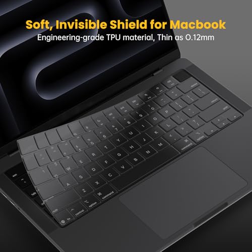 CaseBuy Keyboard Cover for 2026 2025 MacBook Pro 14" & 16" M5 M4 M3 Pro/Max | MacBook Pro Accessories, Ultra Thin Invisible High Transparency Keyboard Skin, Spill & Dsut Resistant TPU Protector Tinted - size: MacBook Pro 14"(2021-2026)
