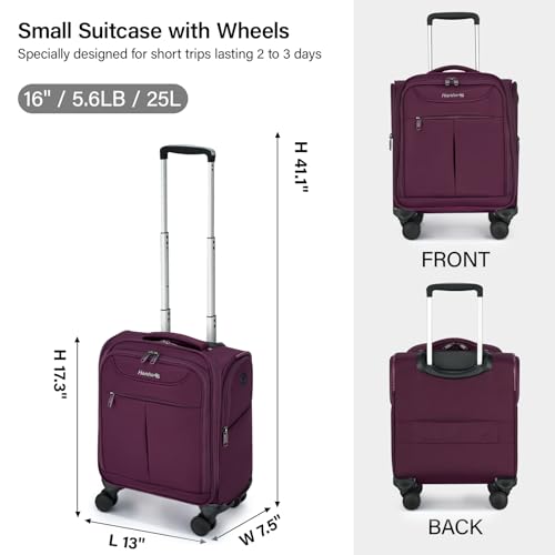 Hanke Underseat Carry On Luggage with Wheels, Lightweight Small Suitcase Airline Approved 16 Inch Softside Personal Item Travel Bag for Women Men, Compact Under Seat Luggage with Spinner Wheels,Purple - color: Purple