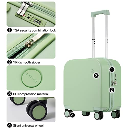 mixi Carry on Luggage, Suitcase with Spinner Wheels 16in Luggage Hardshell Lightweight Rolling Suitcases PC with Cover & TSA Lock, Avocado Green - color: Avacado Green, size: 16in Carry on