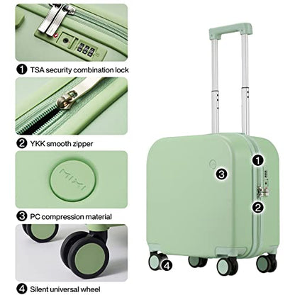 mixi Carry on Luggage, Suitcase with Spinner Wheels 16in Luggage Hardshell Lightweight Rolling Suitcases PC with Cover & TSA Lock, Avocado Green - color: Avacado Green, size: 16in Carry on