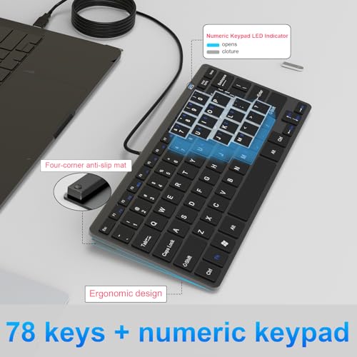 Ultra-Slim 78keys USB Mini Wired Keyboard with Media Hotkeys for Apple Mac Pro, MacBook 56Pro/ iMac, Air, Mac mini, Laptop Computers, Windows Desktop PC 11/10/8/7, with USB-A to C OTG Adapter, Black - color: Black, size: USB-A