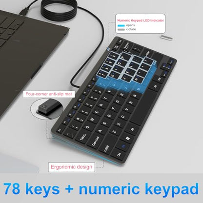 Ultra-Slim 78keys USB Mini Wired Keyboard with Media Hotkeys for Apple Mac Pro, MacBook 56Pro/ iMac, Air, Mac mini, Laptop Computers, Windows Desktop PC 11/10/8/7, with USB-A to C OTG Adapter, Black - color: Black, size: USB-A