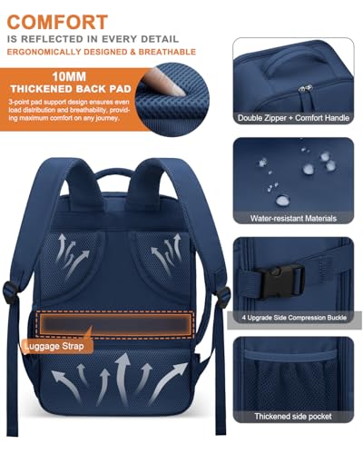 Capolo Travel Laptop Backpack Women Carry On Backpack Weekender Travel Bag | 25L Flight Approved,Waterproof Overnight Bag,College Bookbag,Work,3-4 Day Travel,Fits 17" Laptop (Large,Navy Blue) - color: Navy Blue, size: Large