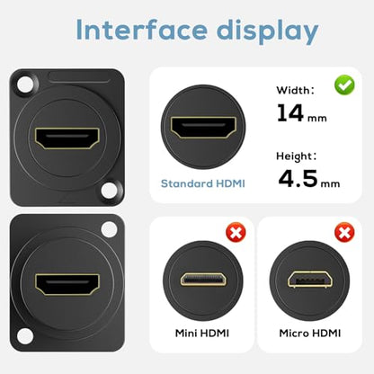 14PCS HDMI Panel Mount Coupler and Panel-Mount Blank Plate Set， HDMI D-Type Pass Through Connector, Female to Female 4K Adapter, Bulkhead Extension 4K 60hz 3D and HDR with Cap