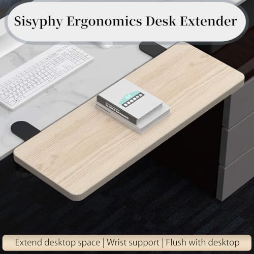 Sisyphy Ergonomics Desk Extender Tray, 21.7x9.5" Punch-Free Clamp on, Foldable Keyboard Drawer Tray, Table Mount Arm Wrist Rest Shelf, Computer Elbow Arm Support - color: Maple, size: 21.7*9.5"(55*24cm)