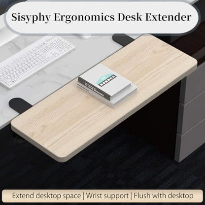Sisyphy Ergonomics Desk Extender Tray, 21.7x9.5" Punch-Free Clamp on, Foldable Keyboard Drawer Tray, Table Mount Arm Wrist Rest Shelf, Computer Elbow Arm Support - color: Maple, size: 21.7*9.5"(55*24cm)