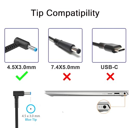 45W Charger Compatible with HP Notebook 15 HP Pavilion 14 TPN-LA15 TPN-CA14 r-41013153 L25296-002 L25296-001 L25296-003 741727-001 L25296-011 213349-109 19.5V 2.31A Smart Blue tip Laptop Power Adapter