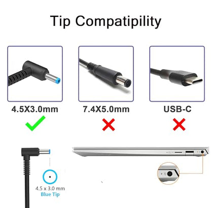 45W Charger Compatible with HP Notebook 15 HP Pavilion 14 TPN-LA15 TPN-CA14 r-41013153 L25296-002 L25296-001 L25296-003 741727-001 L25296-011 213349-109 19.5V 2.31A Smart Blue tip Laptop Power Adapter