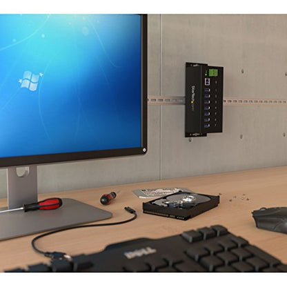 StarTech.com 7-Port USB 3.0 Hub - 5Gbps - Metal Industrial USB-A Hub with ESD Protection & 350W Surge Protection - Din Rail Wall or Desk Mountable - TAA Compliant USB Expander Hub (ST7300USBME) | Metal housing, 15kV ESD and 350W surge protection, DIN rail
