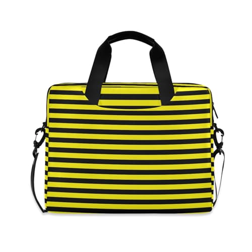 Laptop Zipper Case Portable Crossbody Messenger with Handle and Shoulder Strap 15.6 inch Computer Case Yellow Black Stripe