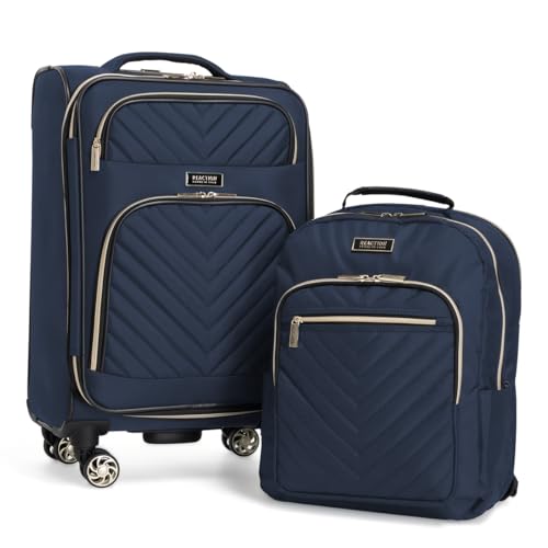 Kenneth Cole REACTION Chelsea 2-Piece Bundle - 20" Chevron Expandable 8-Wheel Carry-On Suitcase & Matching 15" Laptop Backpack, Navy - color: Navy, size: 2-Piece Bundle (Carry On + Backpack)