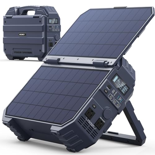 BROWEY 1600W (3200W Peak) Portable Power Station, 1024Wh LiFePO4 Battery with Built-in Solar Panel, 100W USB-C PD, Solar Generator for Camping, RV, Home Backup, Emergency (Dark Blue) - style: S1600 Dark Blue
