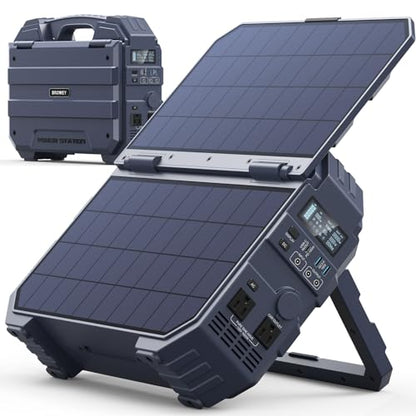 BROWEY 1600W (3200W Peak) Portable Power Station, 1024Wh LiFePO4 Battery with Built-in Solar Panel, 100W USB-C PD, Solar Generator for Camping, RV, Home Backup, Emergency (Dark Blue) - style: S1600 Dark Blue