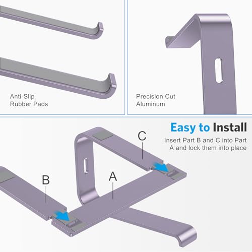 OMOTON Laptop Stand, Detachable Mount for MacBook Air/Pro Dell HP Purple | 11-17" Laptop Holder for Desk, Notebook Computer Mount, Lightweight Cooling for Desk, Ergonomic Home Office - color: Purple