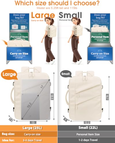 Capolo Travel Laptop Backpack Women Carry On Backpack Weekender Travel Bag | 25L Flight Approved,Waterproof Overnight Bag,College Bookbag,Work,3-4 Day Travel,Fits 17" Laptop (Large,Beige) - color: Beige, size: Large