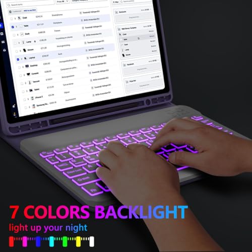 Keyboard Case for Samsung Galaxy Tab A9 Plus 5G 11 inch 2023 (SM-X210/X216/X218), 7 Color Backlit Detachable Keyboard Bluetooth, Smart Folio Cover with S Pen Holder for Galaxy Tab A9+ 11"(Purple) - color: Purple