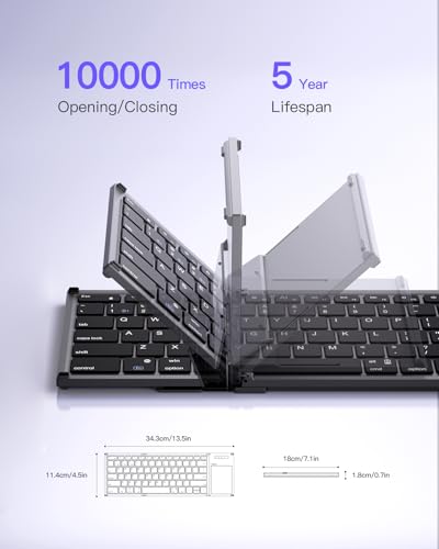 Inateck Foldable Mini Keyboard with Trackpad, 3-Device Bluetooth | For iOS/Android/Windows, QWERTY Layout, Ultra-Portable, Pocket-Sized, KB06101