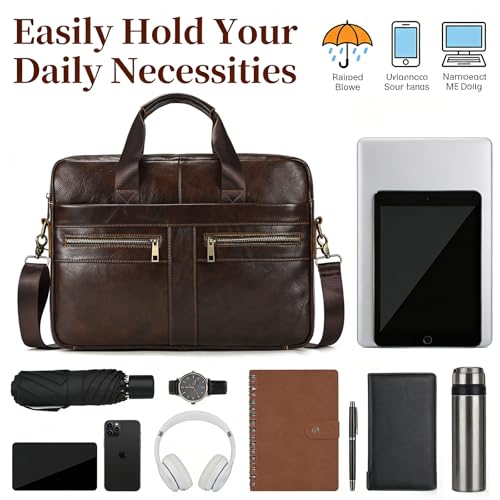Leather Laptop Bag for Men Briefcase Fits 15.6 Inch Notebook Portable Shoulder Messenger Crossbody Bag for Travel Office - color: 16coffee