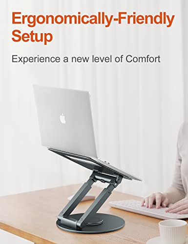 tounee Telescopic Laptop Stand for Desk with 360° Swivel Base, Sit to Stand, Height Adjustable, Portable Riser Holder for Good Posture, Compatible with MacBook Pro, All Laptops 10-17"-Gray - color: Gray