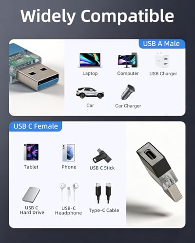 USB to USB C Adapter 4 Pack,USB A Male to Type C Female Converter Support OTG,USB 3.0 Adapter with LED for Charging Heads, Computers, Laptops(4 Pack)