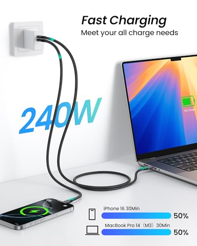 Silkland 80Gbps USB 4 for Short Thunderbolt 5 Cable 1FT, 240W Charing, 120Gbps Bandwidth for 16K/Dual 8K, Braided USB C Data Cable Compatible Thunderbolt 4, SSD, MacBook M4 Pro/Max, iPhone 17/16, Dock - size: 1 Feet