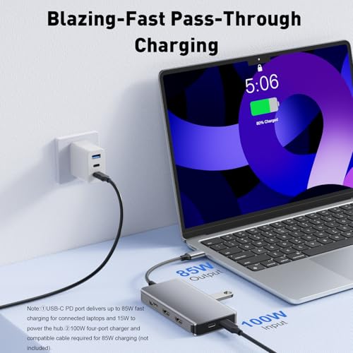 Reborn USB-C Docking Station Dual Monitor Adapter, Laptop Docking Station 3 Monitors Triple Display USBC Hub Dongle to 4K60Hz HDMI+DP,3 USB3.0,100W PD,USB C Data,8-in-1 Dock for Dell,HP,Lenovo,Surface - size: 11.8inch